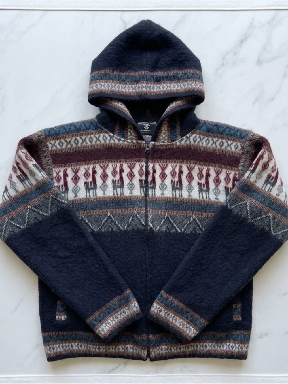 Peruvian Wool Alpaca Hooded Jacket, Zip-Up Sweater